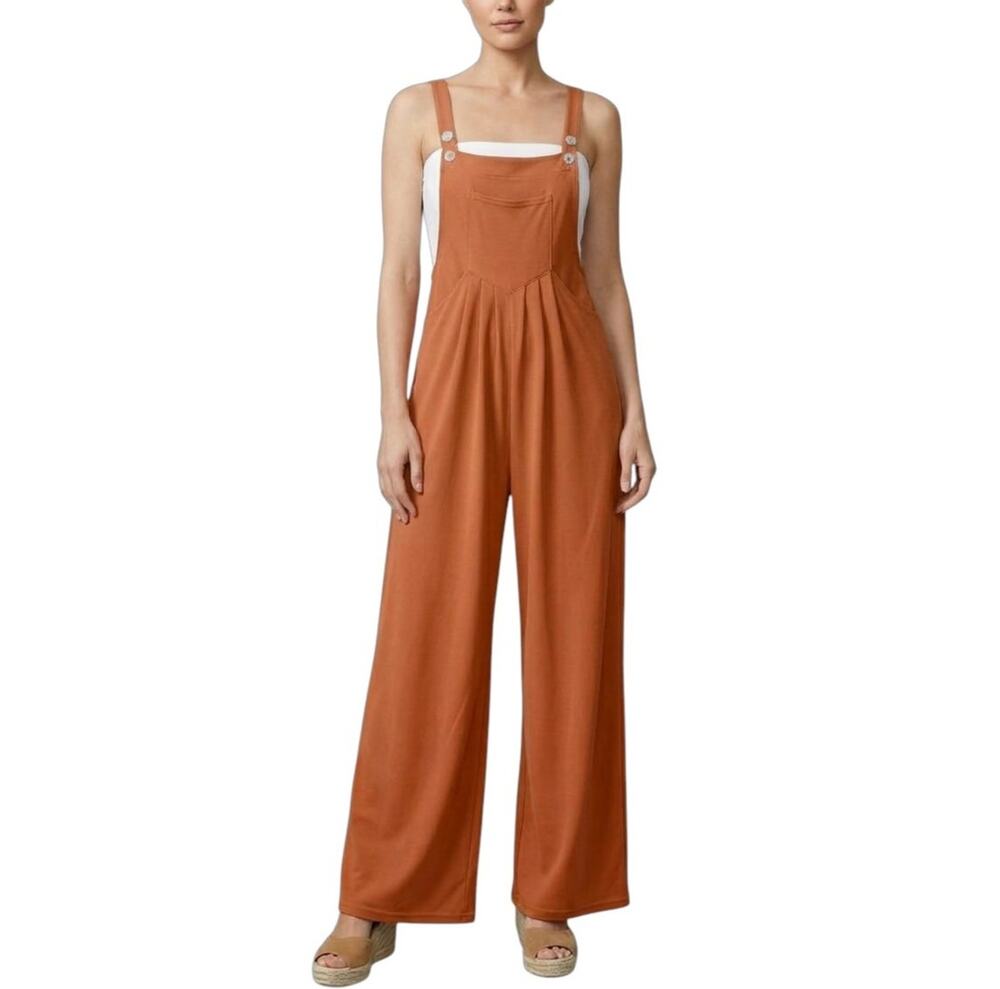 Halara Waffle Casual Overalls Women's Orange Wide Leg Pockets Size M NWT